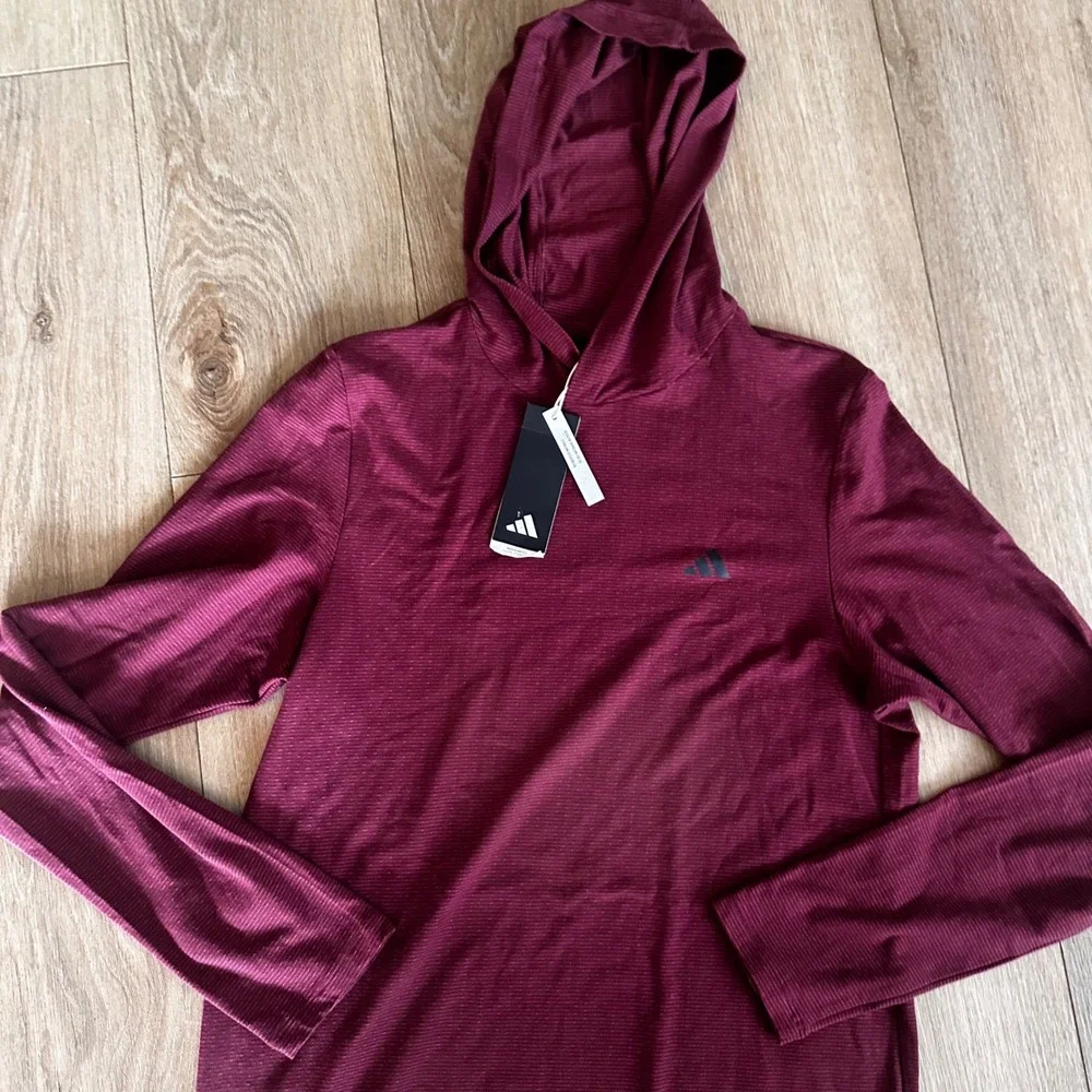 Adidas Mens Burgundy Hooded Long Sleeve Performance Shirt Small New